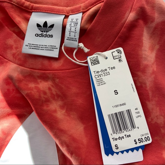 Adidas Originals Men’s Tie-Dye Tee Size S Trefoil Logo Trace Scarlet  Cotton - Picture 2 of 5